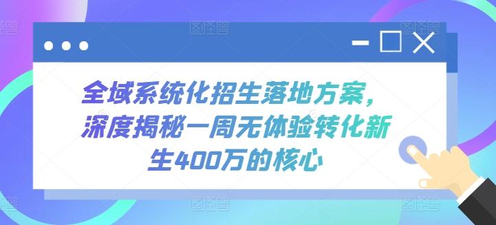 全域系统化招生落地方案，深度揭秘一周无体验转化新生400万的核心-学库网