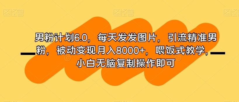 男粉计划6.0，每天发发图片，引流精准男粉，被动变现月入8000+，喂饭式教学，小白无脑复制操作即可-学库网