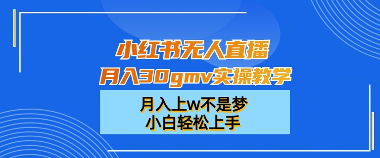 小红书无人直播月入30gmv实操教学，月入上w不是梦，小白轻松上手【揭秘】-学库网