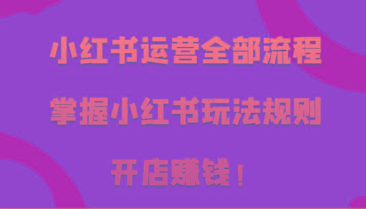 小红书运营全部流程，掌握小红书玩法规则，开店赚钱！-学库网