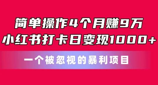 简单操作4个月赚9w，小红书打卡日变现1k，一个被忽视的暴力项目【揭秘】-学库网